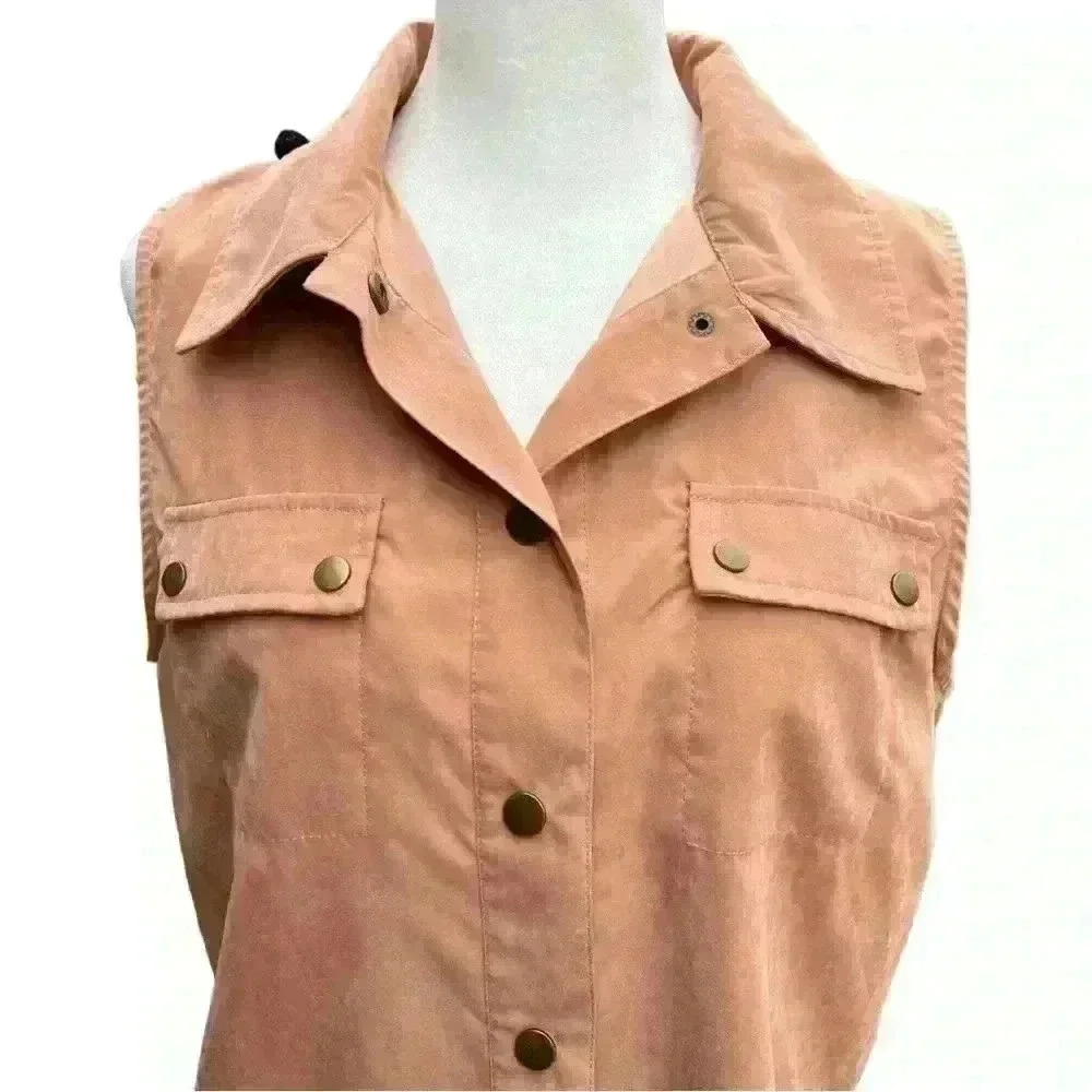 Entro Dusty Peach Boho Floral Sleeveless Peplum Tunic top blouse shirt Small - Picture 2 of 8